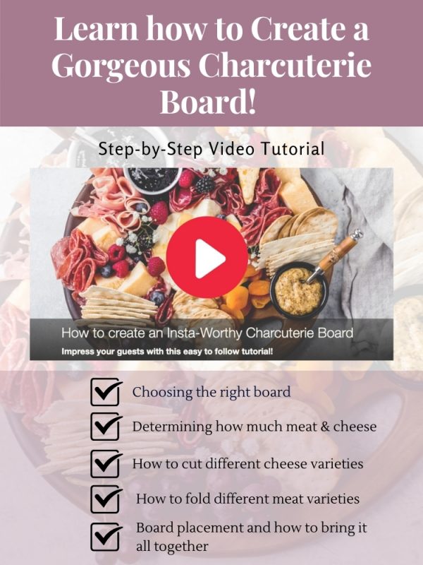 a mockup image for a charcuterie board video tutorial